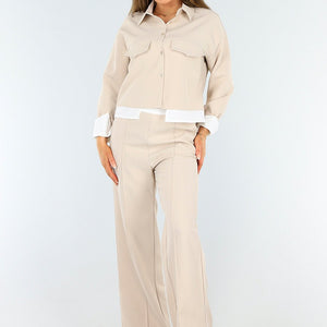 SALE30 Beige Two Piece Set met Blouse Detail