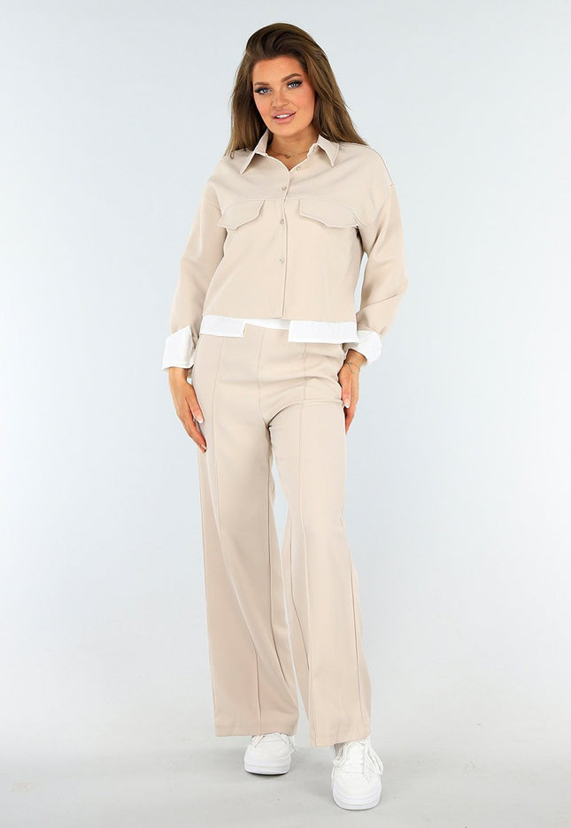 SALE30 Beige Two Piece Set met Blouse Detail