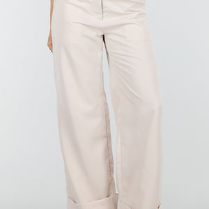 SALE30 Beige Wide Leg Pantalon met Omslag