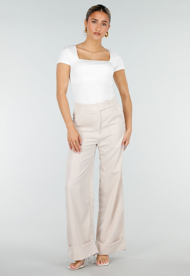 SALE30 Beige Wide Leg Pantalon met Omslag