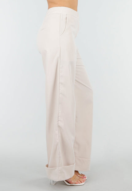 SALE30 Beige Wide Leg Pantalon met Omslag