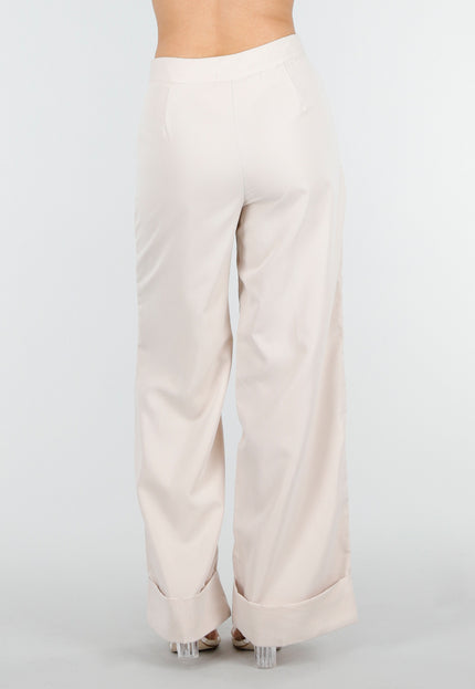 SALE30 Beige Wide Leg Pantalon met Omslag