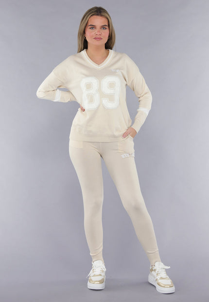 SALE30 Beige Zachte Matching Stretch Set met Teddy Borduursel