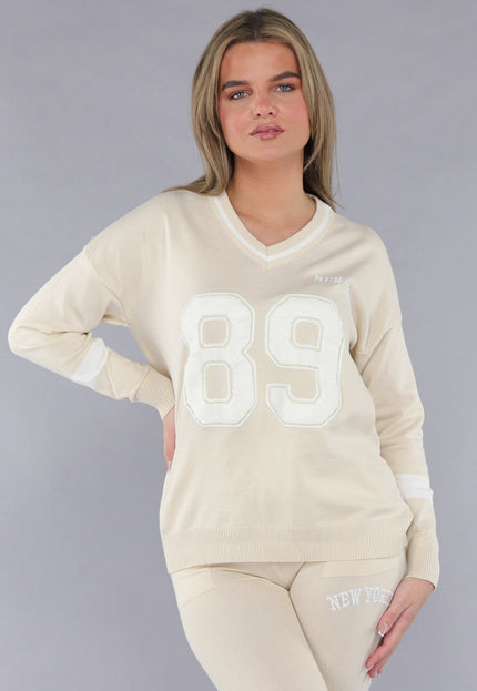 SALE30 Beige Zachte Matching Stretch Set met Teddy Borduursel