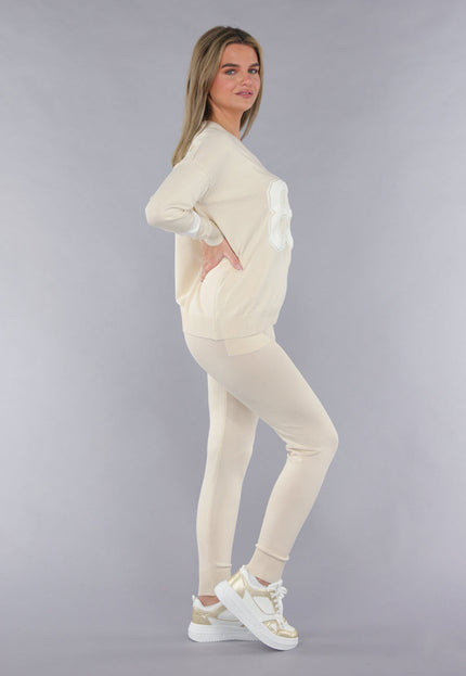 SALE30 Beige Zachte Matching Stretch Set met Teddy Borduursel