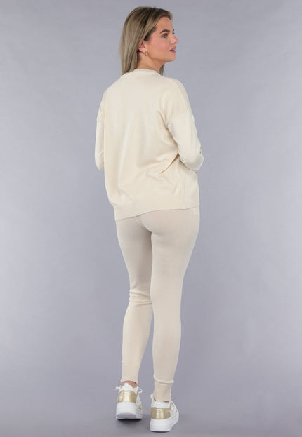 SALE30 Beige Zachte Matching Stretch Set met Teddy Borduursel