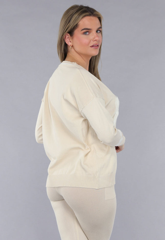 SALE30 Beige Zachte Matching Stretch Set met Teddy Borduursel