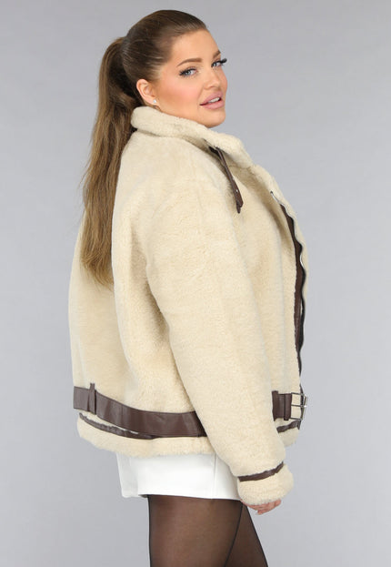 SALE30 Beige Zachte Tussenjas met Bruine Details
