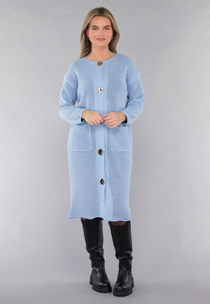 SALE30 Blauw Oversized Gebreid Vest met Gouden Knopen