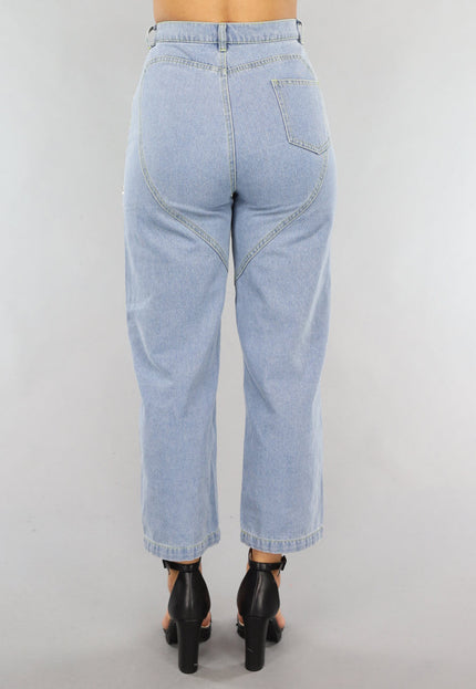 SALE30 Blauwe Denim Straight Leg Jeans met Strass Steentjes
