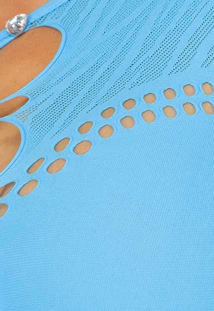 SALE30 Blauwe Longsleeve Fishnet Playsuit met Glitter Steentjes