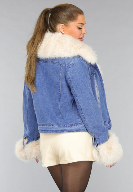 SALE30 Blauwe Spijkerjas met Bontkraag