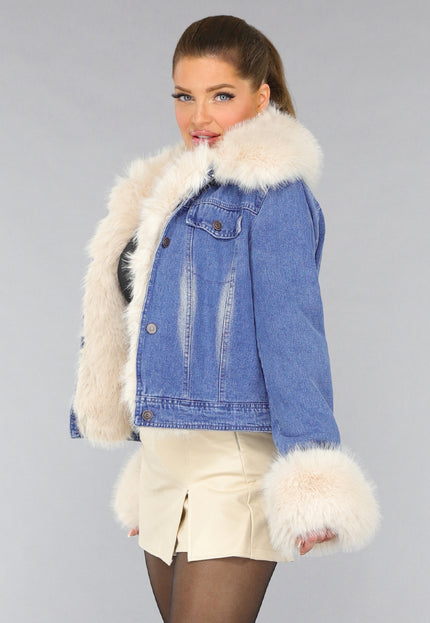 SALE30 Blauwe Spijkerjas met Bontkraag