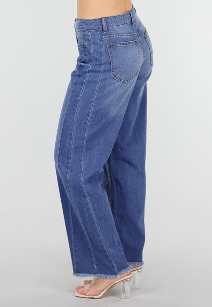SALE30 Blauwe Wide Leg Jeans met Rafelige Zoom