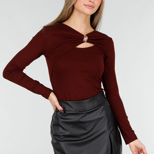SALE30 Bordeaux Cut Out Top