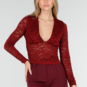 SALE30 Bordeaux Kant Crop Top