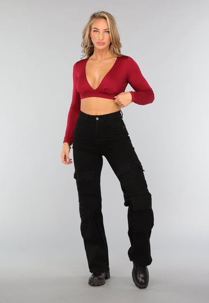 SALE30 Bordeaux Rode V Hals Crop Top