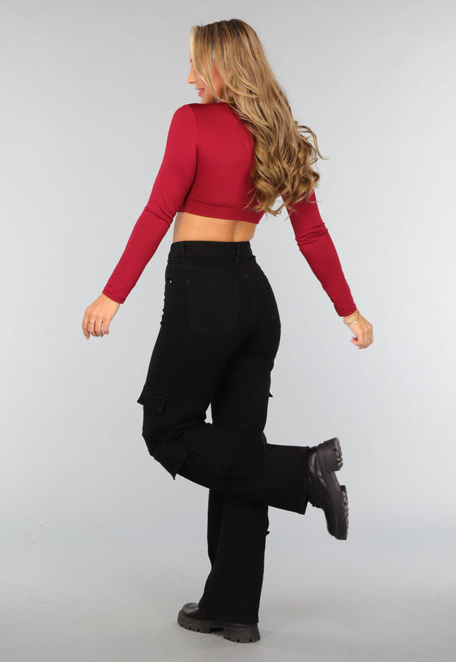 SALE30 Bordeaux Rode V Hals Crop Top