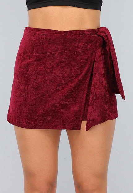 SALE30 Bordeaux Rode Velours Overslag Skort