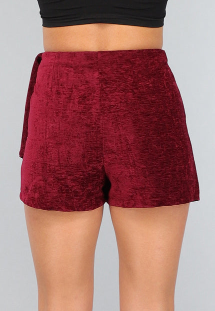 SALE30 Bordeaux Rode Velours Overslag Skort