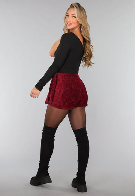 SALE30 Bordeaux Rode Velours Overslag Skort