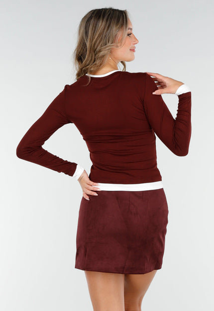 SALE30 Bordeaux Top met Witte Boorden