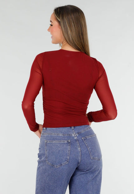 SALE30 Bordeauxrode Mesh Top met Studs
