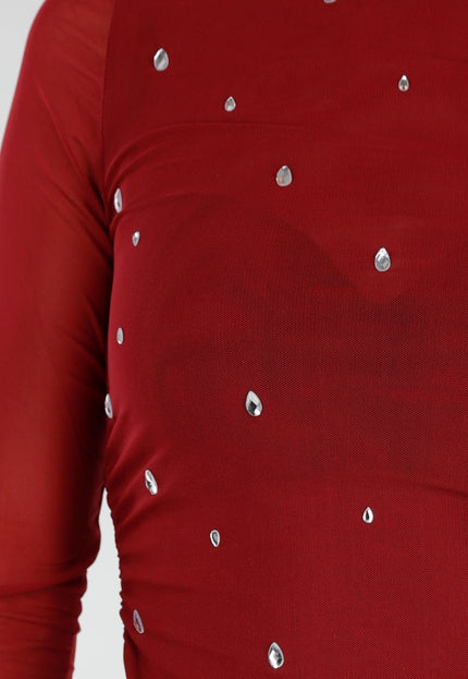 SALE30 Bordeauxrode Mesh Top met Studs