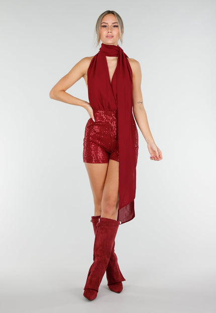 SALE30 Bordeauxrode Pailletten Playsuit