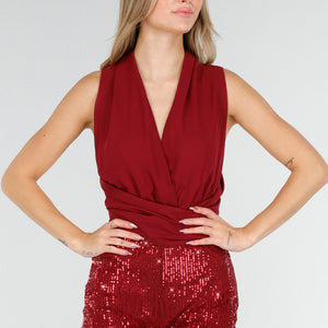 SALE30 Bordeauxrode Pailletten Playsuit