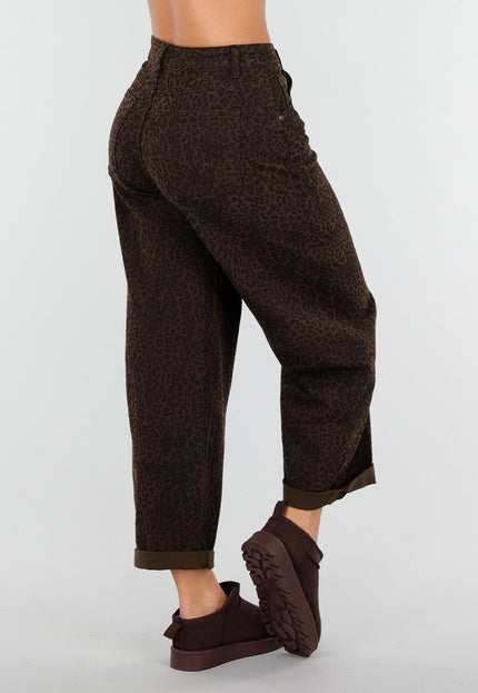 SALE30 Bruine Barrel Jeans met Panterprint