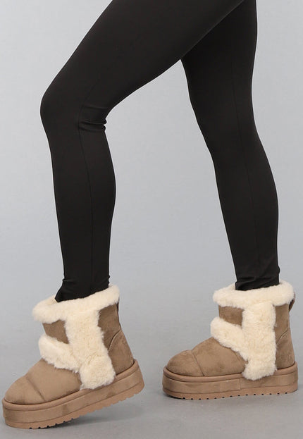 SALE30 Bruine Faux Fur Boots met Plateau