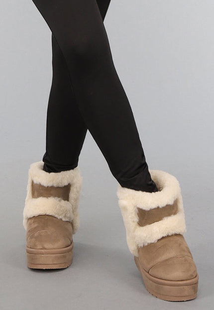 SALE30 Bruine Faux Fur Boots met Plateau