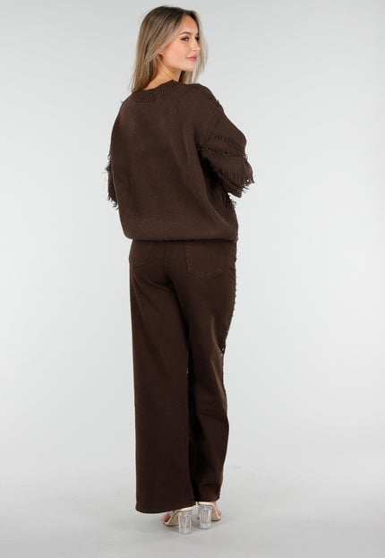 SALE30 Bruine Gebreide Stretch Trui