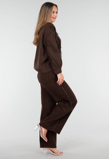 SALE30 Bruine Gebreide Stretch Trui