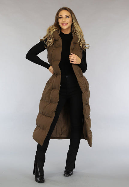 SALE30 Bruine Lange Bodywarmer met Tailleband