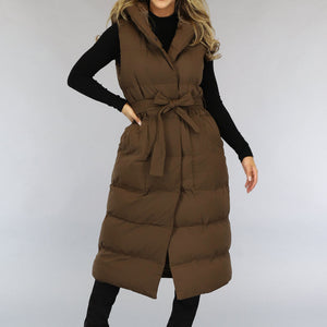 SALE30 Bruine Lange Bodywarmer met Tailleband