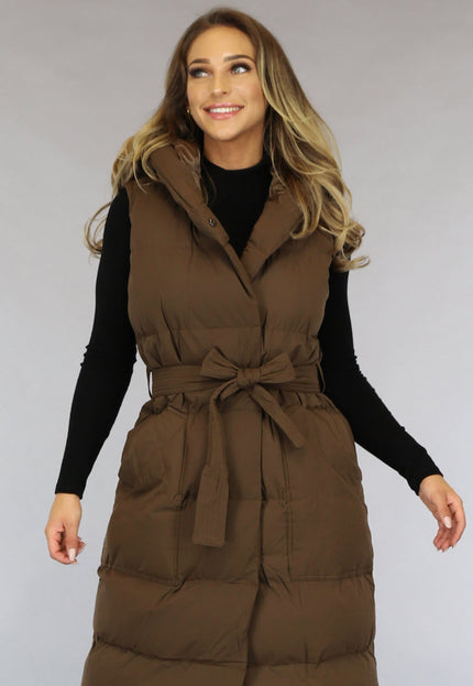 SALE30 Bruine Lange Bodywarmer met Tailleband