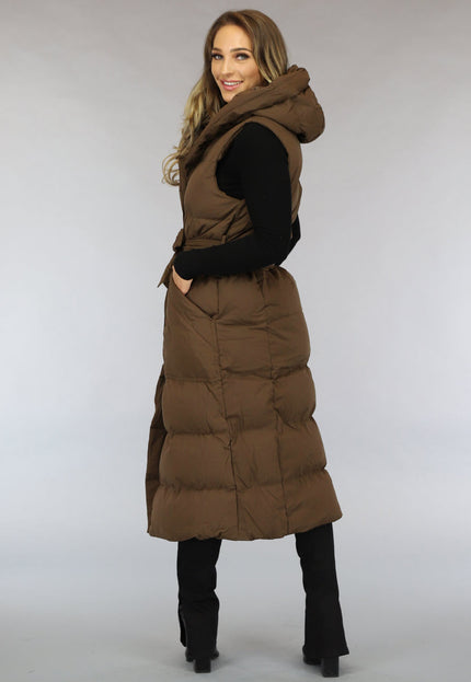 SALE30 Bruine Lange Bodywarmer met Tailleband