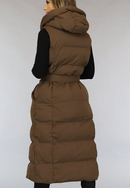 SALE30 Bruine Lange Bodywarmer met Tailleband