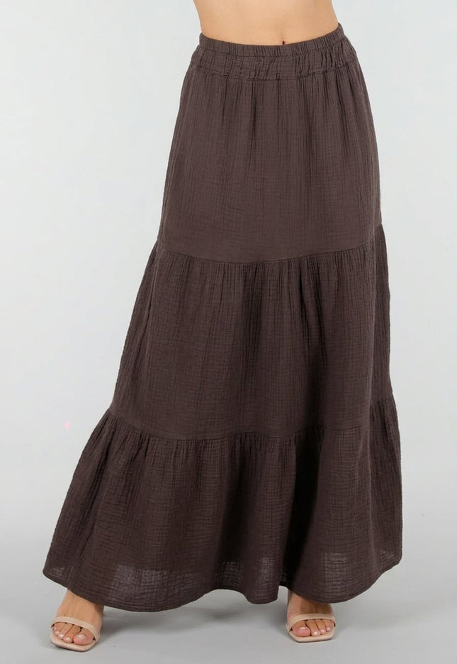 SALE30 Bruine Mousseline Maxi Rok
