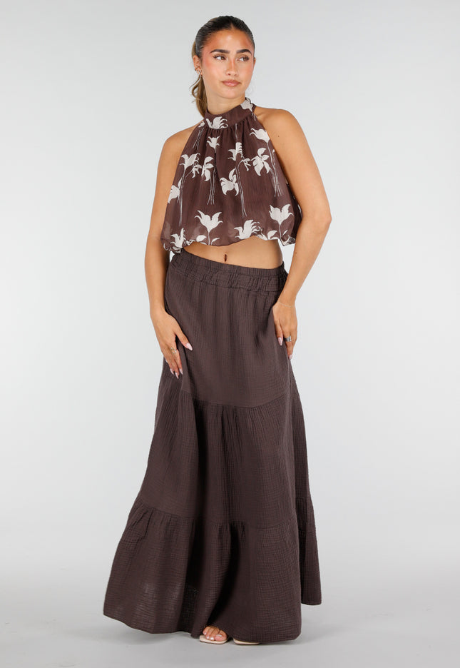 SALE30 Bruine Mousseline Maxi Rok