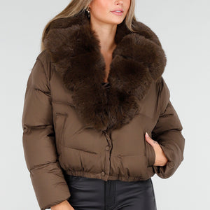 SALE30 Bruine Pufferjas met Bontkraag