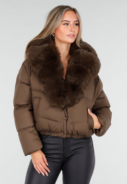 SALE30 Bruine Pufferjas met Bontkraag