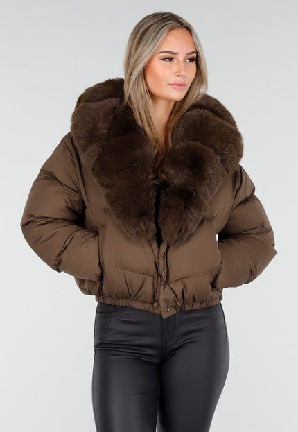 SALE30 Bruine Pufferjas met Bontkraag