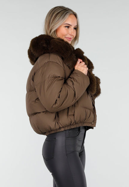SALE30 Bruine Pufferjas met Bontkraag