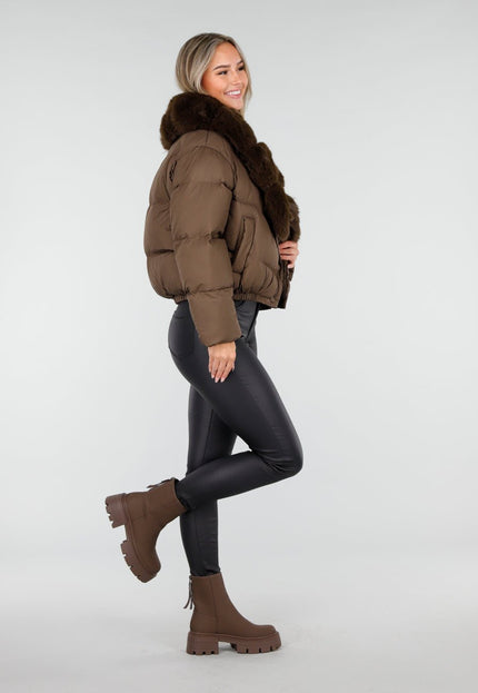 SALE30 Bruine Pufferjas met Bontkraag