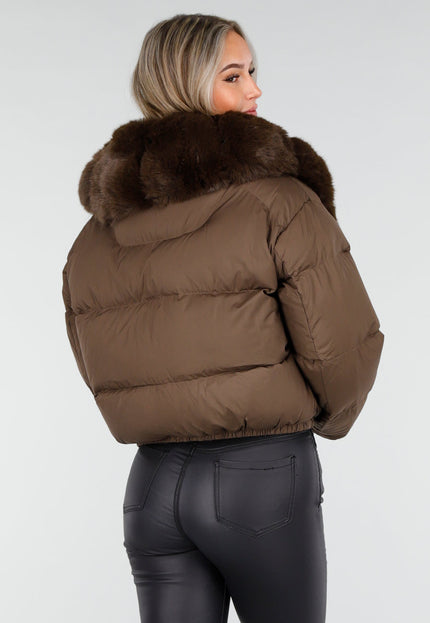 SALE30 Bruine Pufferjas met Bontkraag