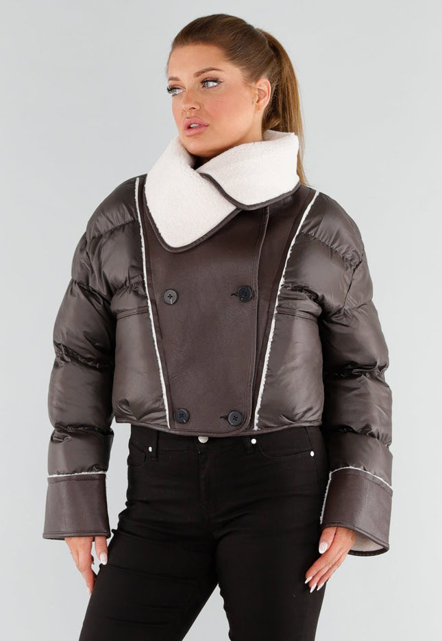 SALE30 Bruine Pufferjas met Sherpa Kraag
