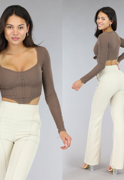SALE30 Bruine Rib Longsleeve Top